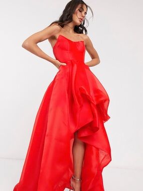 ASOS Bariano Strapless Red High-Low Ruffle Formal Dress